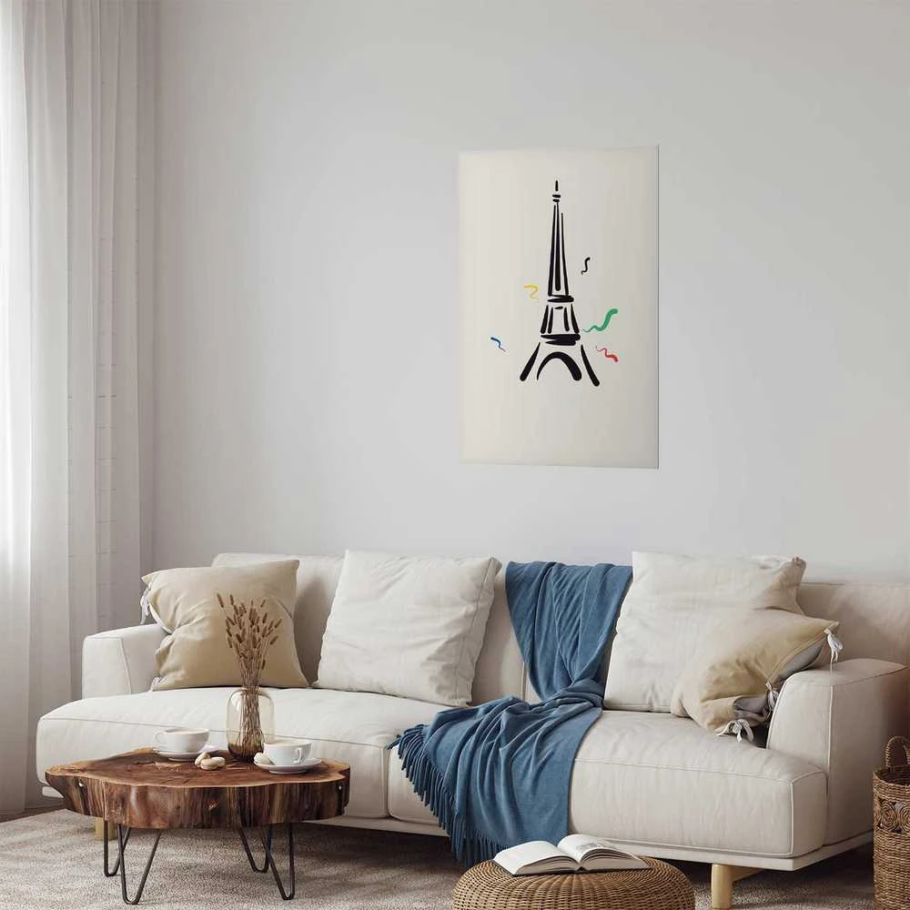 Artgeist Plakatas - Juodas Illustration of the Eiffel Tower on a Light Background