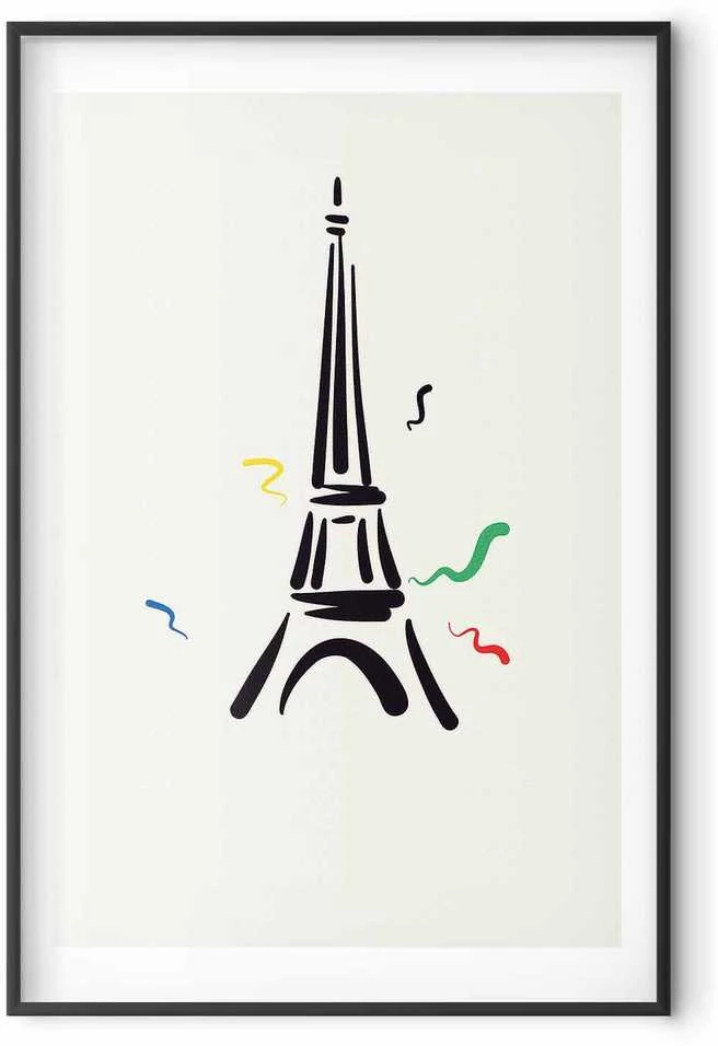 Artgeist Plakatas - Juodas Illustration of the Eiffel Tower on a Light Background