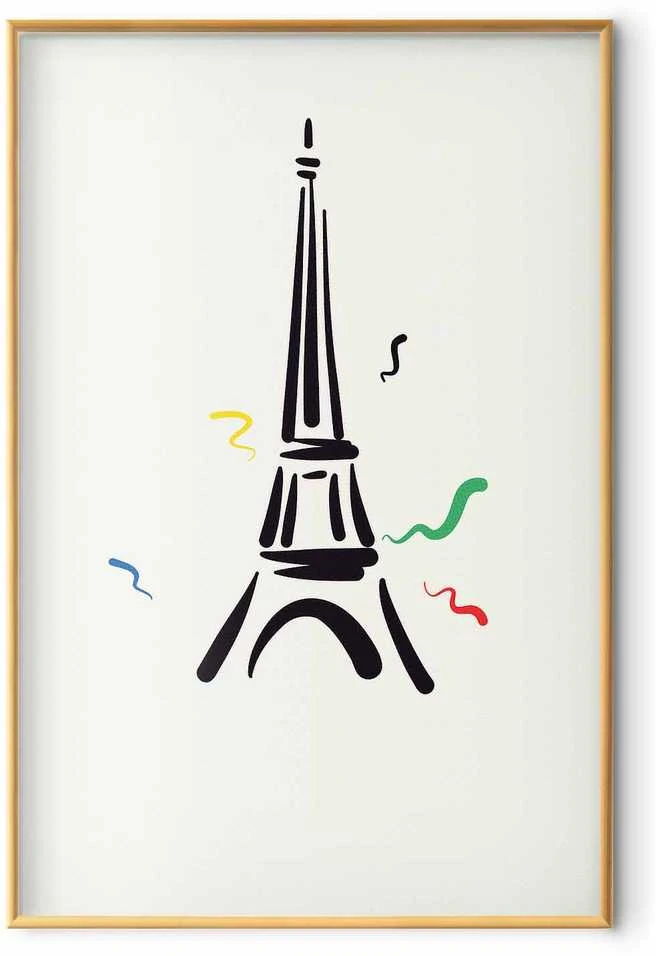 Artgeist Plakatas - Juodas Illustration of the Eiffel Tower on a Light Background