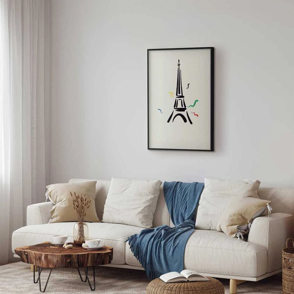 Artgeist Plakatas - Juodas Illustration of the Eiffel Tower on a Light Background
