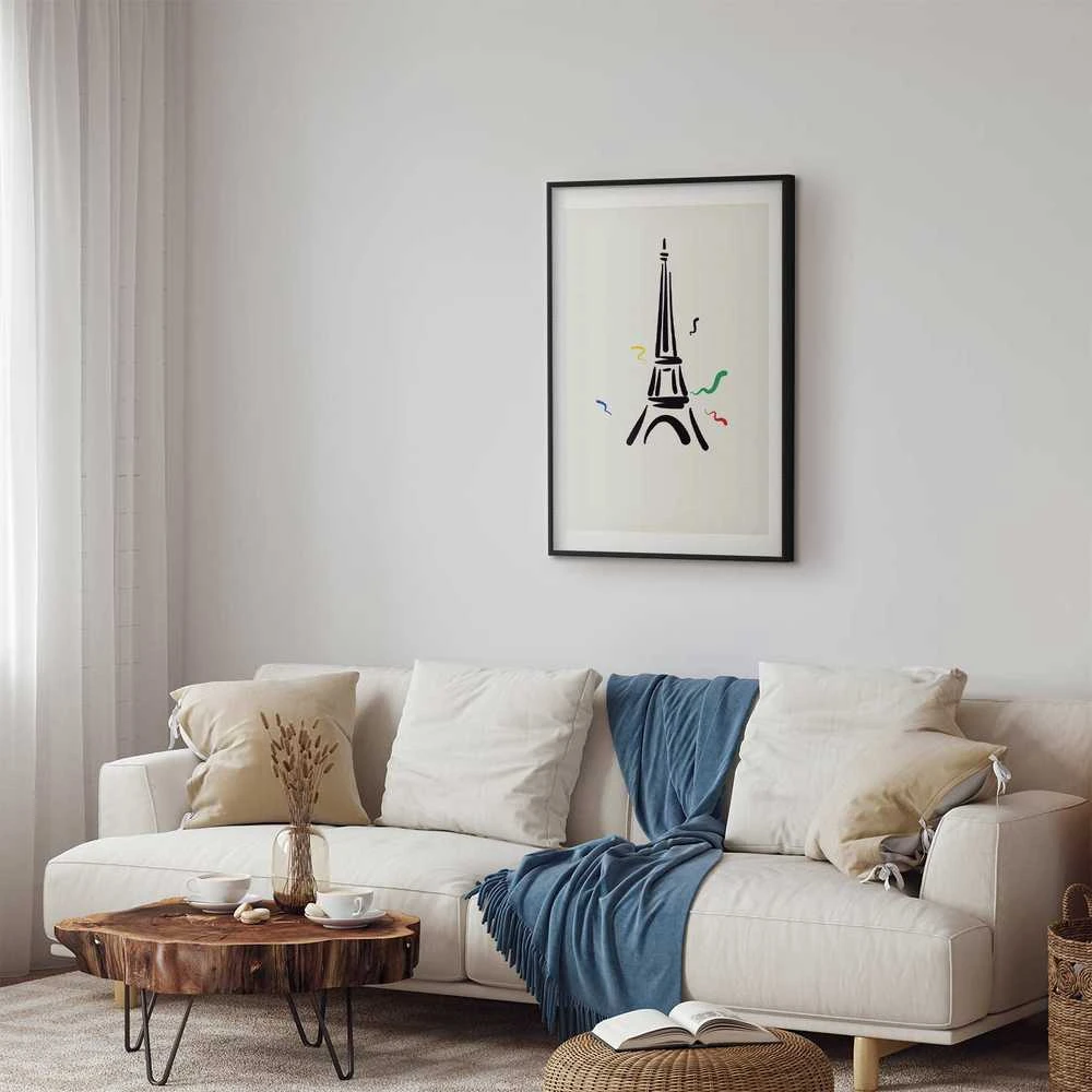 Artgeist Plakatas - Juodas Illustration of the Eiffel Tower on a Light Background