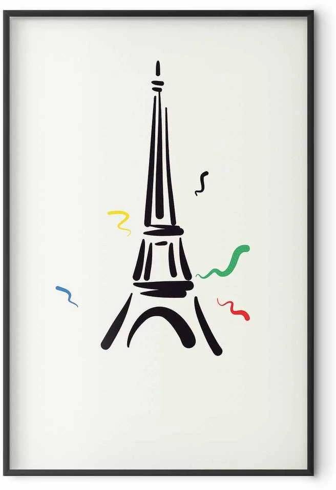 Artgeist Plakatas - Juodas Illustration of the Eiffel Tower on a Light Background