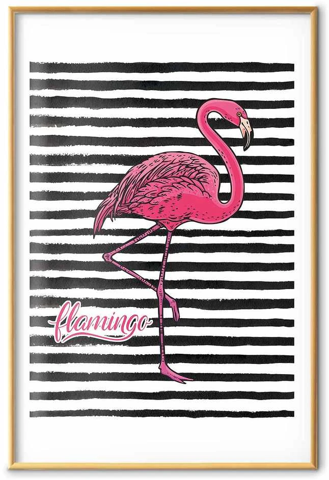 Artgeist Plakatas - Juodas Stripes and Flamingo