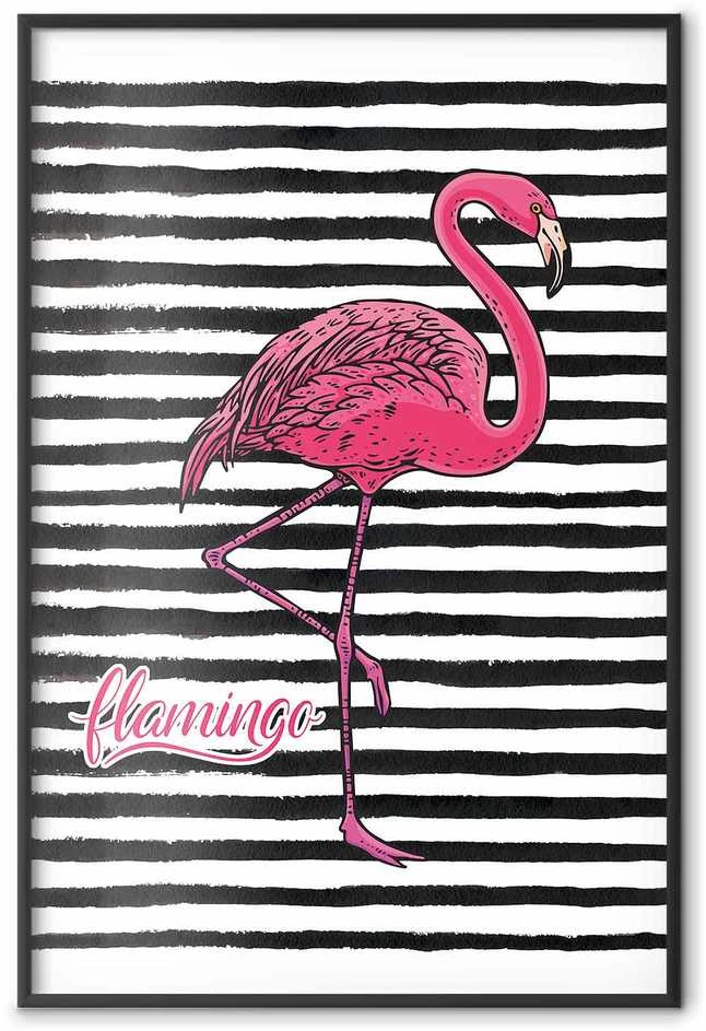 Artgeist Plakatas - Juodas Stripes and Flamingo
