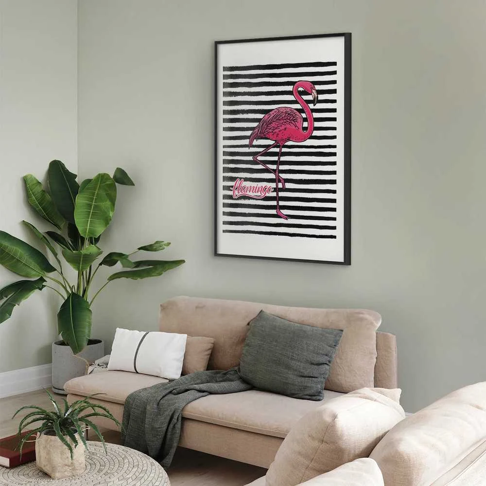 Artgeist Plakatas - Juodas Stripes and Flamingo
