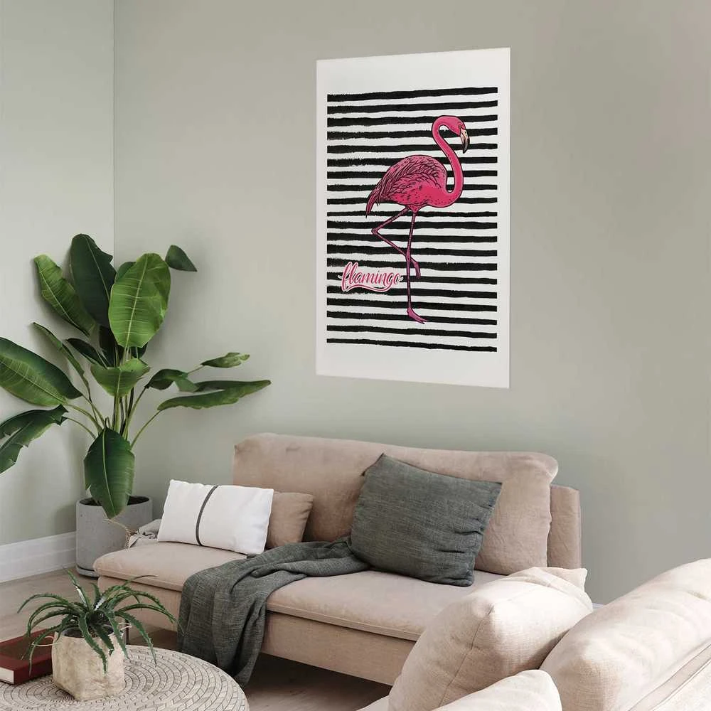 Artgeist Plakatas - Juodas Stripes and Flamingo