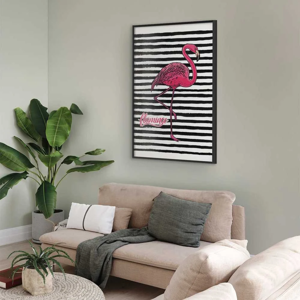 Artgeist Plakatas - Juodas Stripes and Flamingo