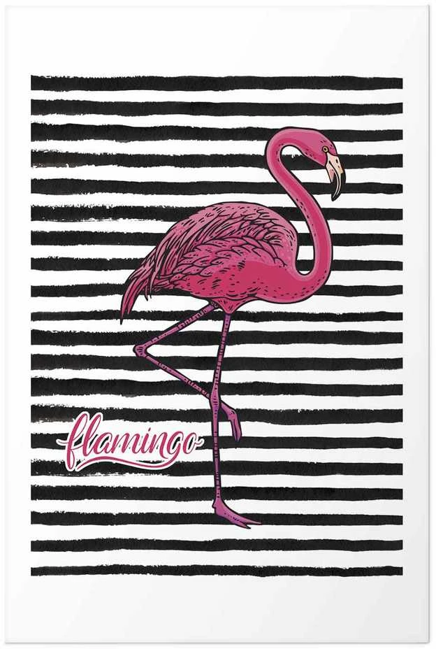 Artgeist Plakatas - Juodas Stripes and Flamingo