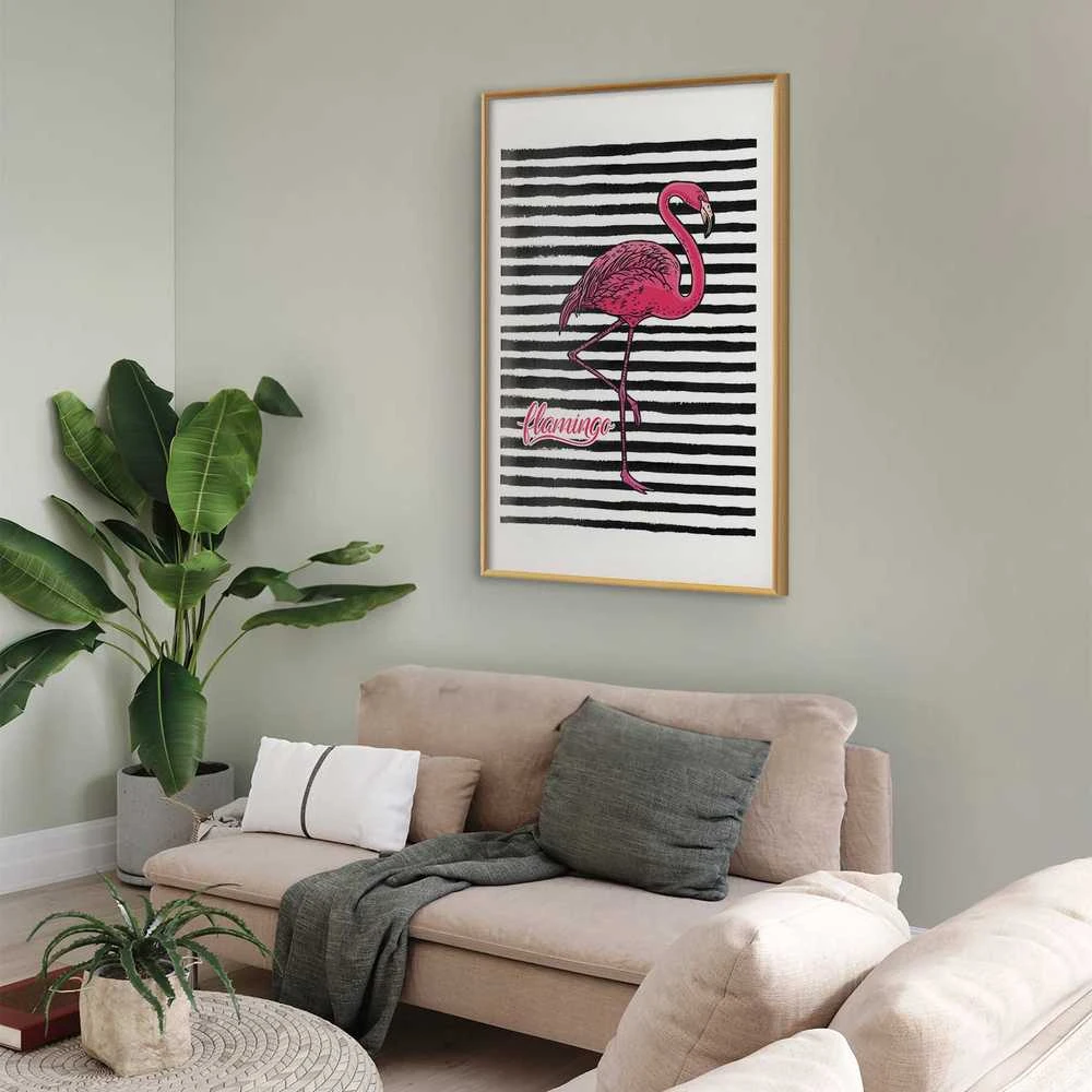 Artgeist Plakatas - Juodas Stripes and Flamingo