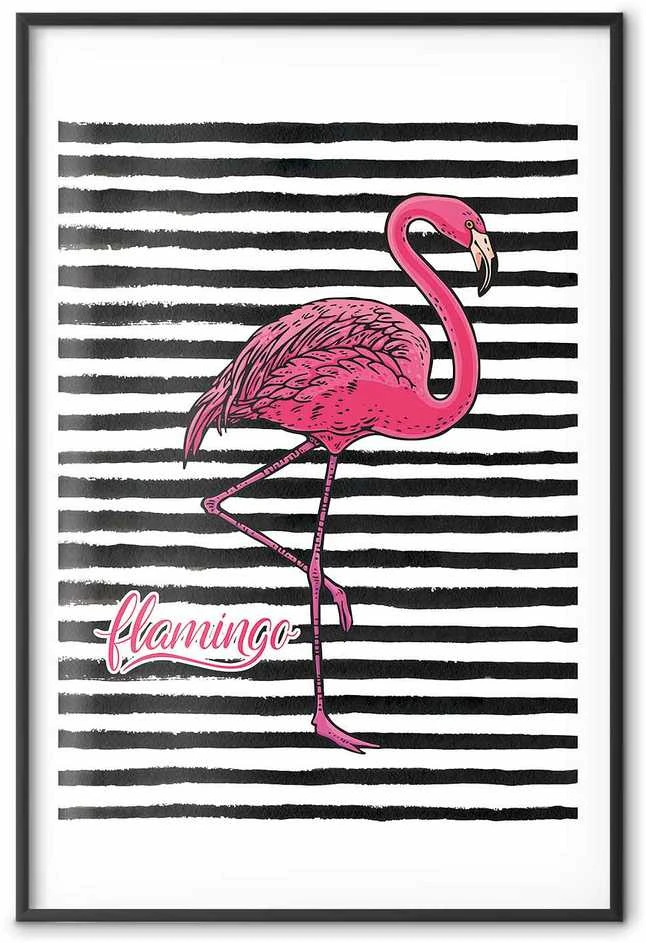 Artgeist Plakatas - Juodas Stripes and Flamingo