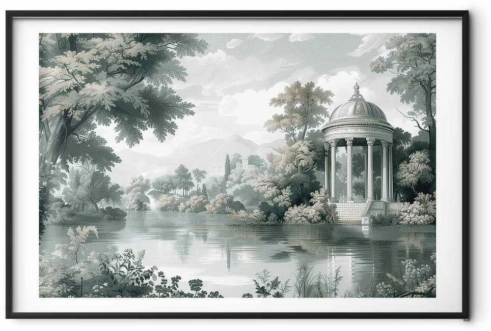 Artgeist Plakatas - Landscape with a Park and Lake in Retro Greens