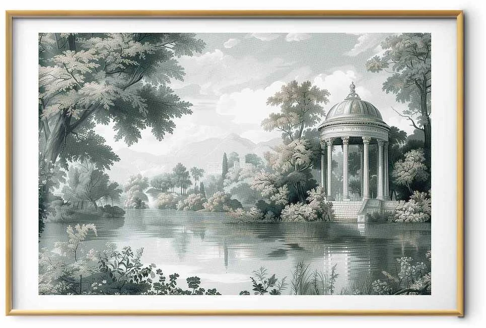 Artgeist Plakatas - Landscape with a Park and Lake in Retro Greens