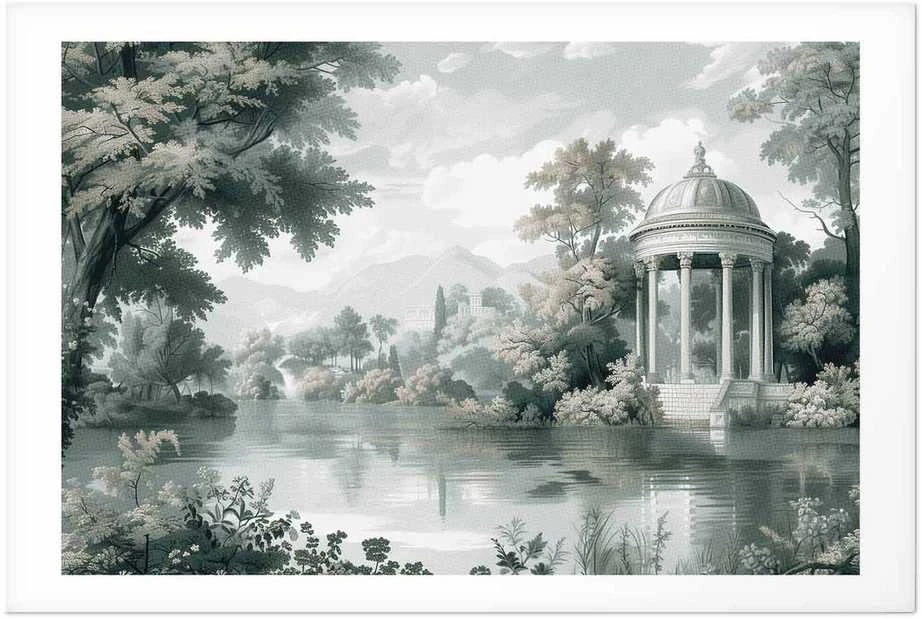 Artgeist Plakatas - Landscape with a Park and Lake in Retro Greens