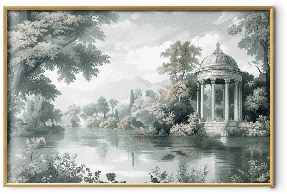Artgeist Plakatas - Landscape with a Park and Lake in Retro Greens