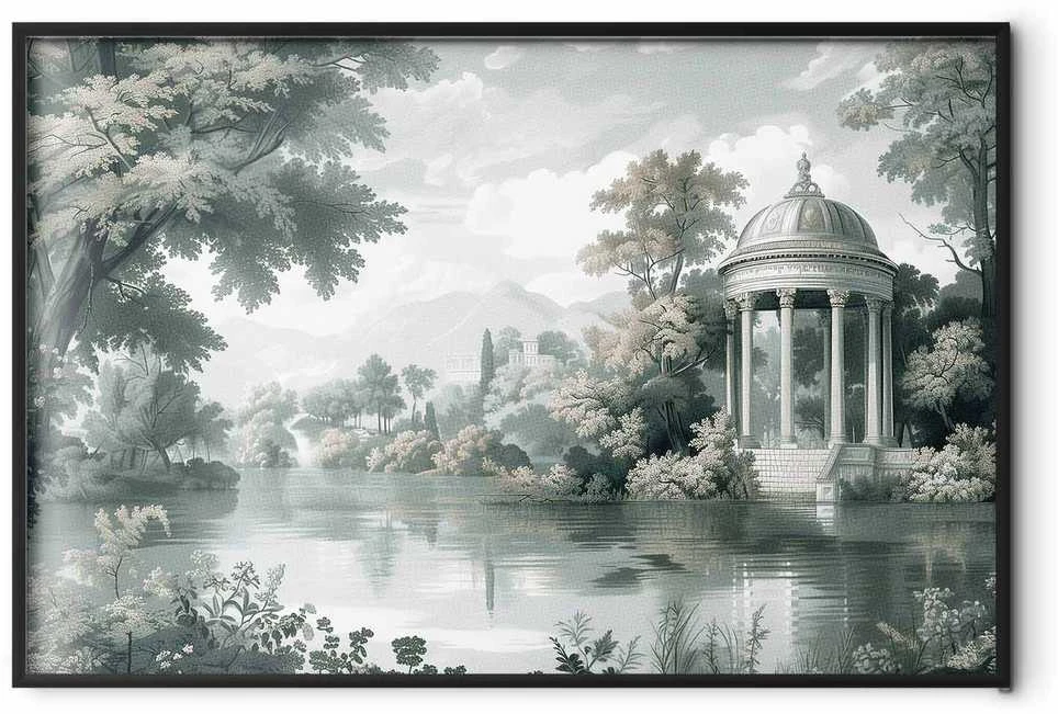 Artgeist Plakatas - Landscape with a Park and Lake in Retro Greens