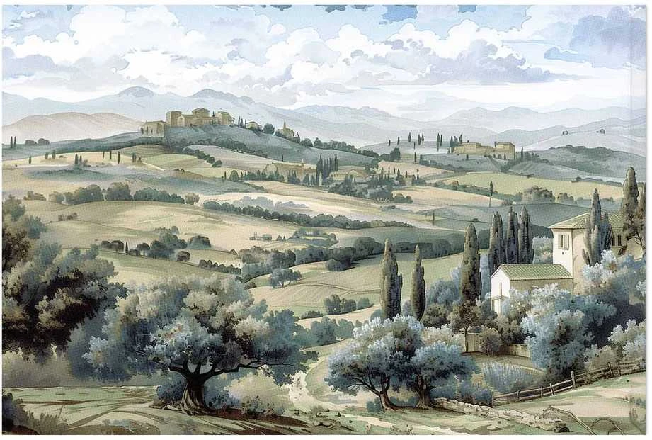 Artgeist Plakatas - Landscape with Sunny Žalias Fields