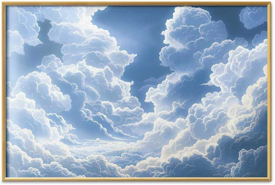 Artgeist Plakatas - Mėlyna Sky Breaking Through Baltas, Fluffy Clouds