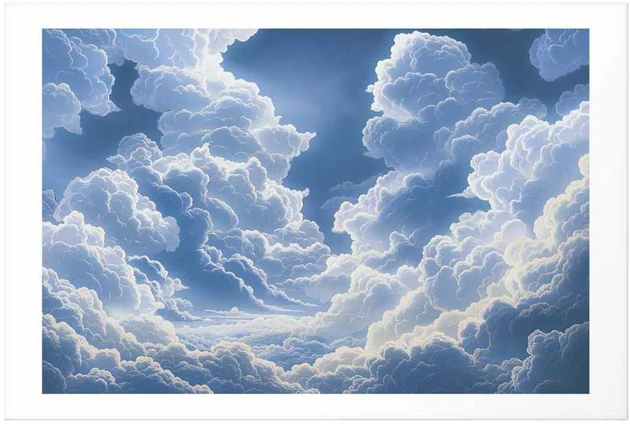 Artgeist Plakatas - Mėlyna Sky Breaking Through Baltas, Fluffy Clouds