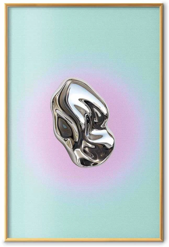 Artgeist Plakatas - Metallic Form - abstract sculpture on a mint background with a violetinė halo