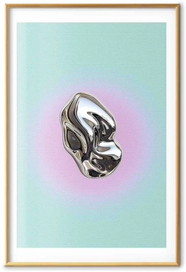 Artgeist Plakatas - Metallic Form - abstract sculpture on a mint background with a violetinė halo