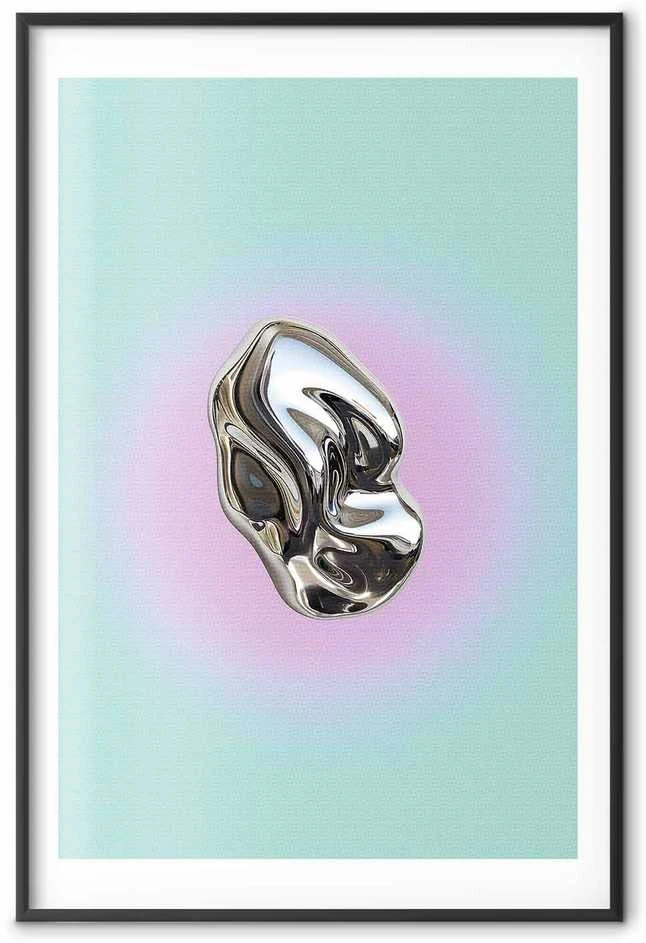 Artgeist Plakatas - Metallic Form - abstract sculpture on a mint background with a violetinė halo