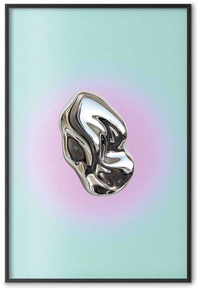Artgeist Plakatas - Metallic Form - abstract sculpture on a mint background with a violetinė halo