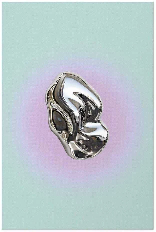 Artgeist Plakatas - Metallic Form - abstract sculpture on a mint background with a violetinė halo