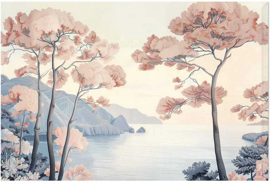 Artgeist Plakatas - Ocean Cliffs and Trees; Delicate Motif in Pastel Colors