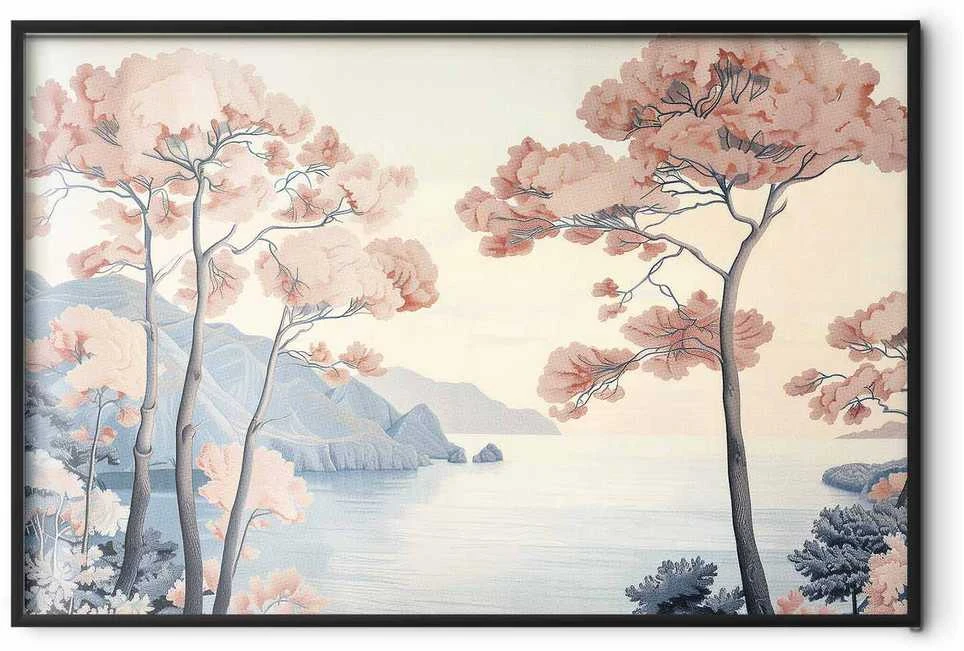 Artgeist Plakatas - Ocean Cliffs and Trees; Delicate Motif in Pastel Colors