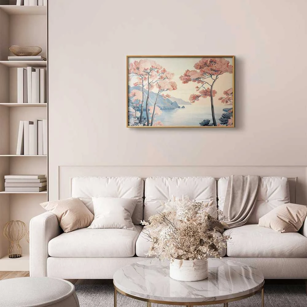 Artgeist Plakatas - Ocean Cliffs and Trees; Delicate Motif in Pastel Colors
