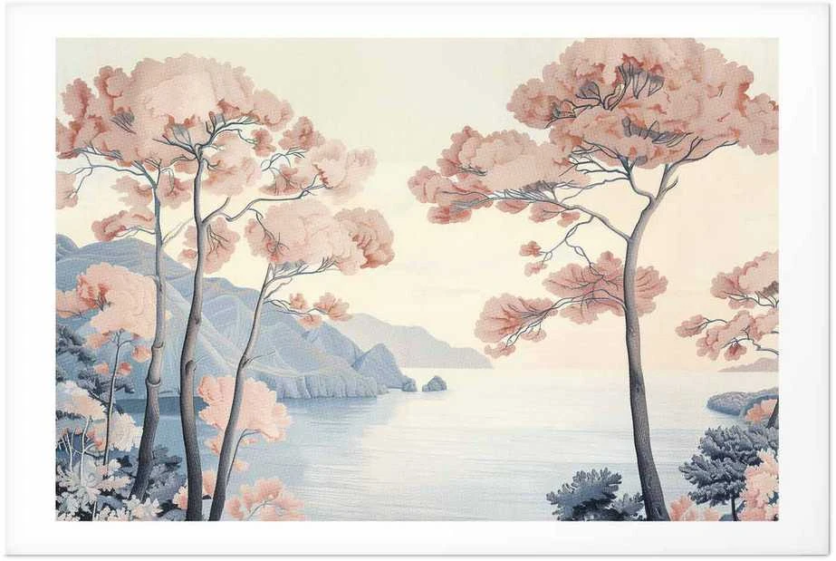 Artgeist Plakatas - Ocean Cliffs and Trees; Delicate Motif in Pastel Colors