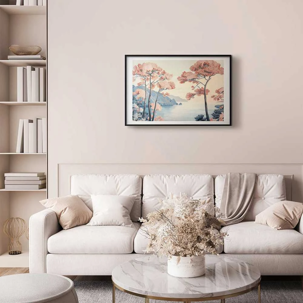 Artgeist Plakatas - Ocean Cliffs and Trees; Delicate Motif in Pastel Colors