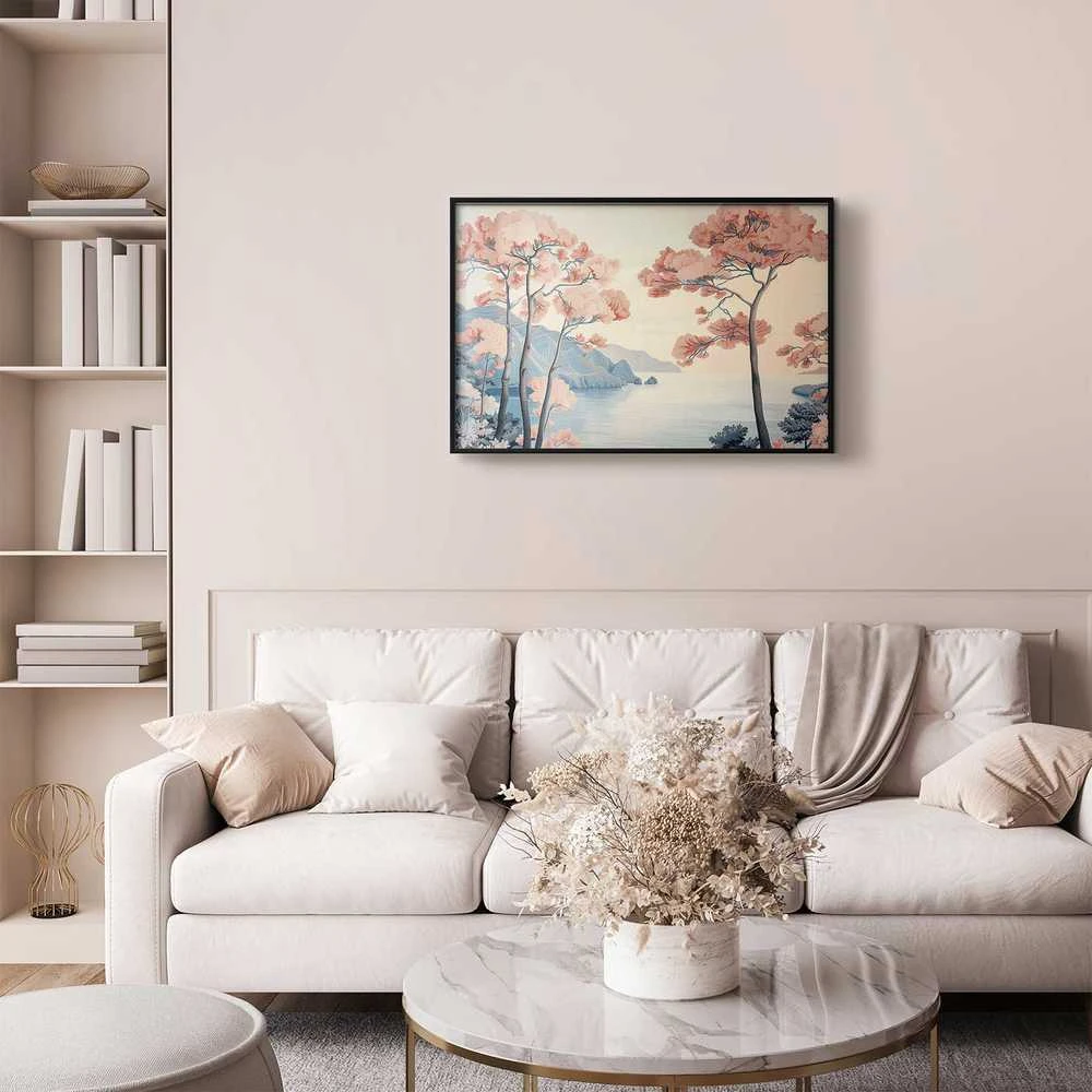 Artgeist Plakatas - Ocean Cliffs and Trees; Delicate Motif in Pastel Colors