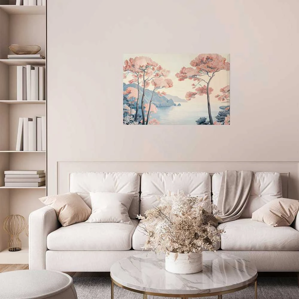 Artgeist Plakatas - Ocean Cliffs and Trees; Delicate Motif in Pastel Colors