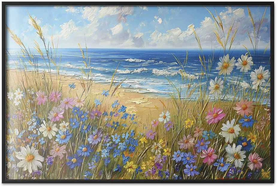 Artgeist Plakatas - Seascape – wildflowers and a view of the rough sea