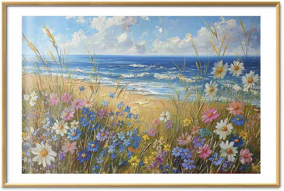 Artgeist Plakatas - Seascape – wildflowers and a view of the rough sea