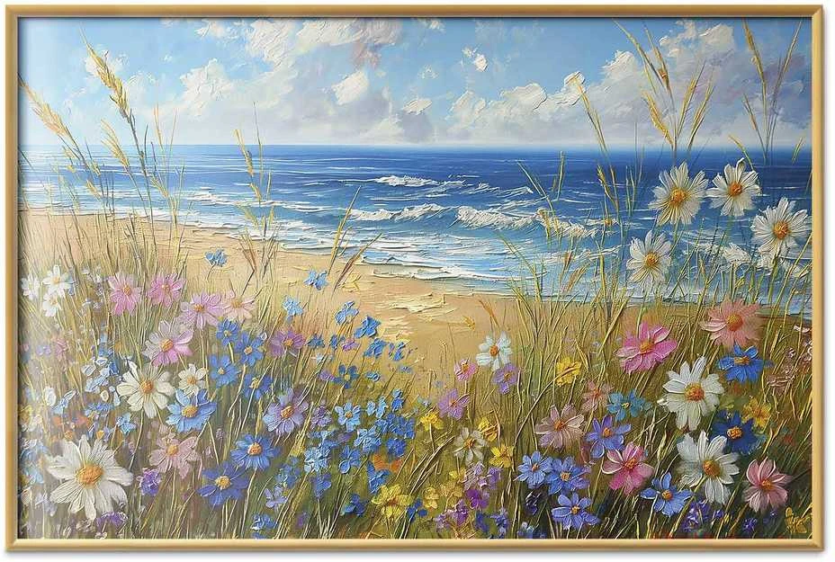 Artgeist Plakatas - Seascape – wildflowers and a view of the rough sea