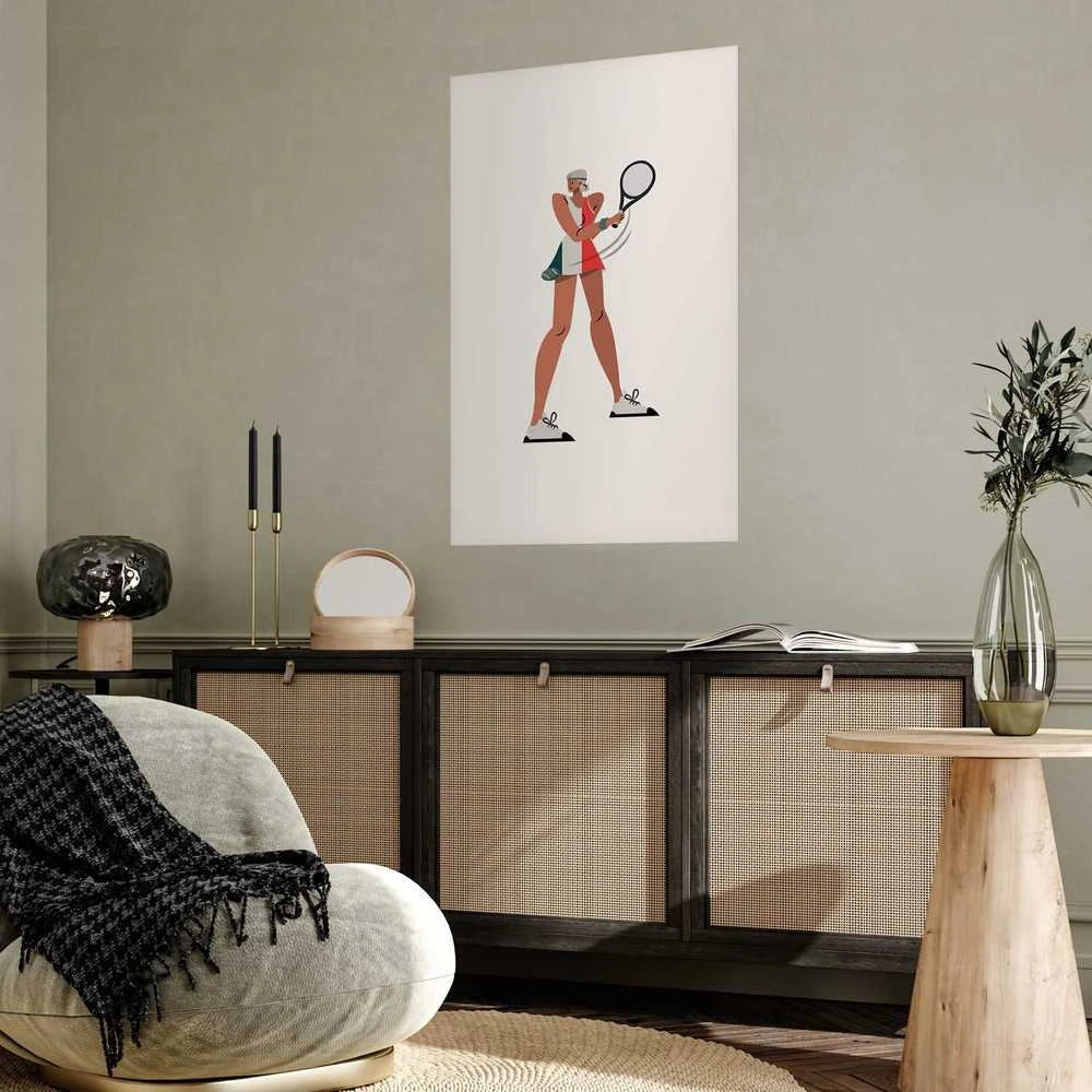 Artgeist Plakatas - Tennis Player with a Racket on a Baltas Background - Illustration