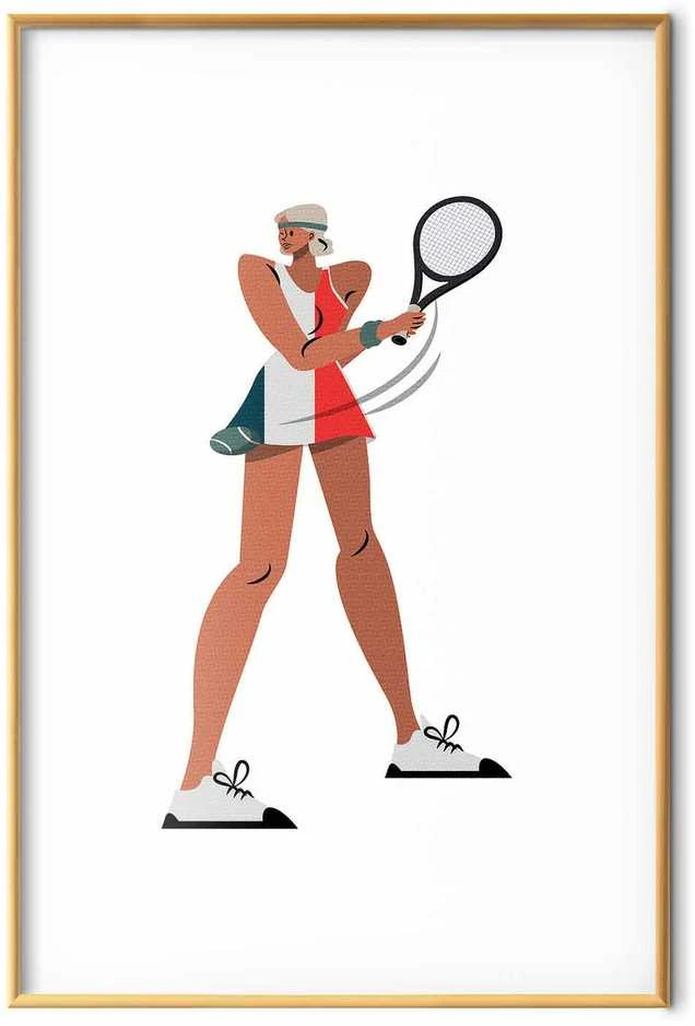 Artgeist Plakatas - Tennis Player with a Racket on a Baltas Background - Illustration