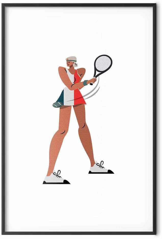 Artgeist Plakatas - Tennis Player with a Racket on a Baltas Background - Illustration