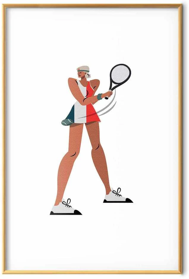 Artgeist Plakatas - Tennis Player with a Racket on a Baltas Background - Illustration