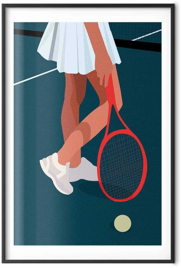 Artgeist Plakatas - Tennis Player with a Raudona Racket on the Court - Illustration