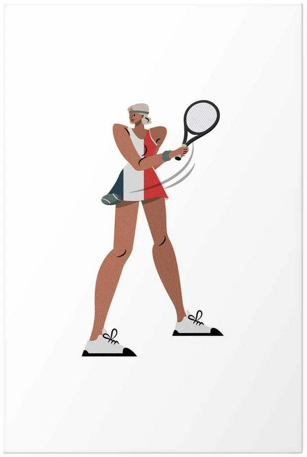 Artgeist Plakatas - Tennis Player with a Racket on a Baltas Background - Illustration