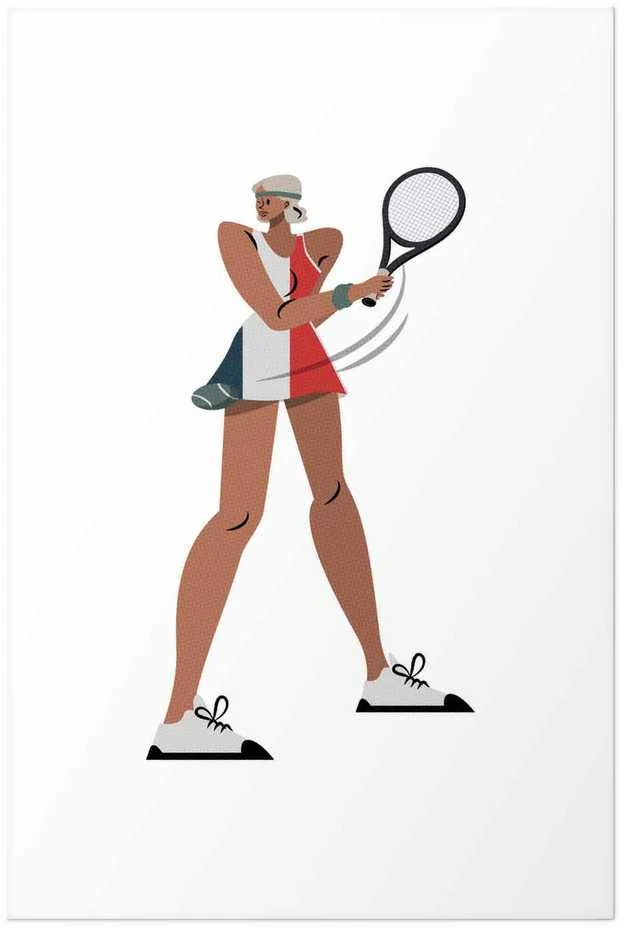 Artgeist Plakatas - Tennis Player with a Racket on a Baltas Background - Illustration