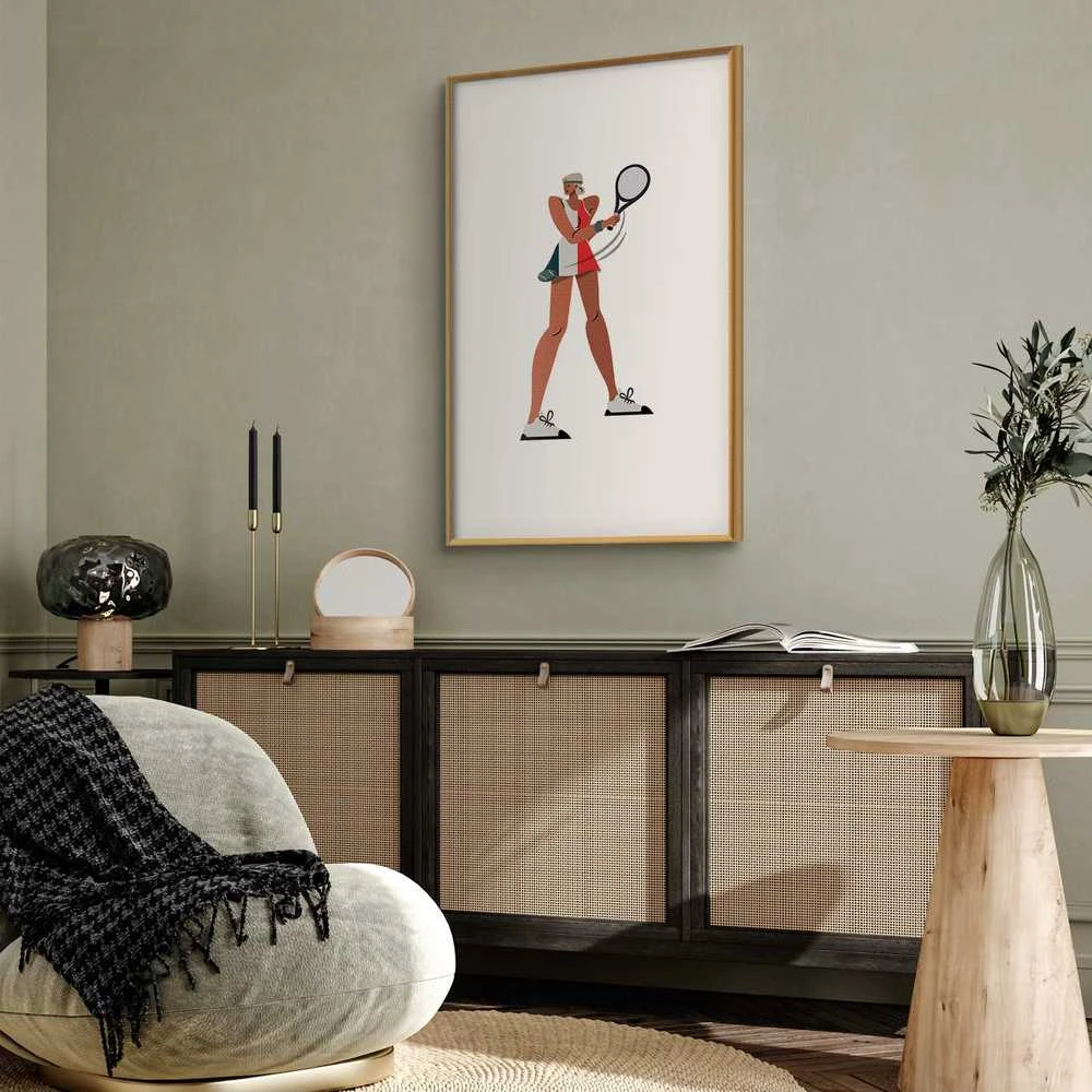 Artgeist Plakatas - Tennis Player with a Racket on a Baltas Background - Illustration