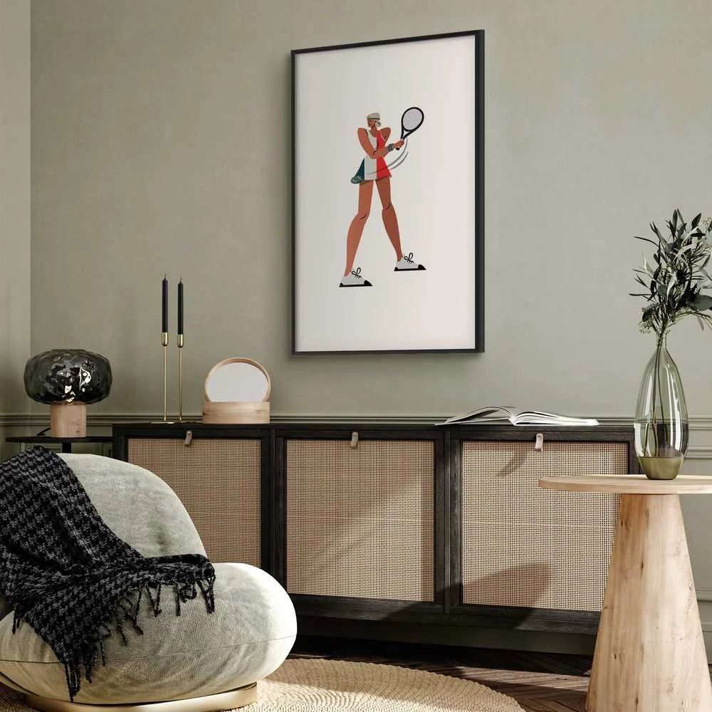 Artgeist Plakatas - Tennis Player with a Racket on a Baltas Background - Illustration