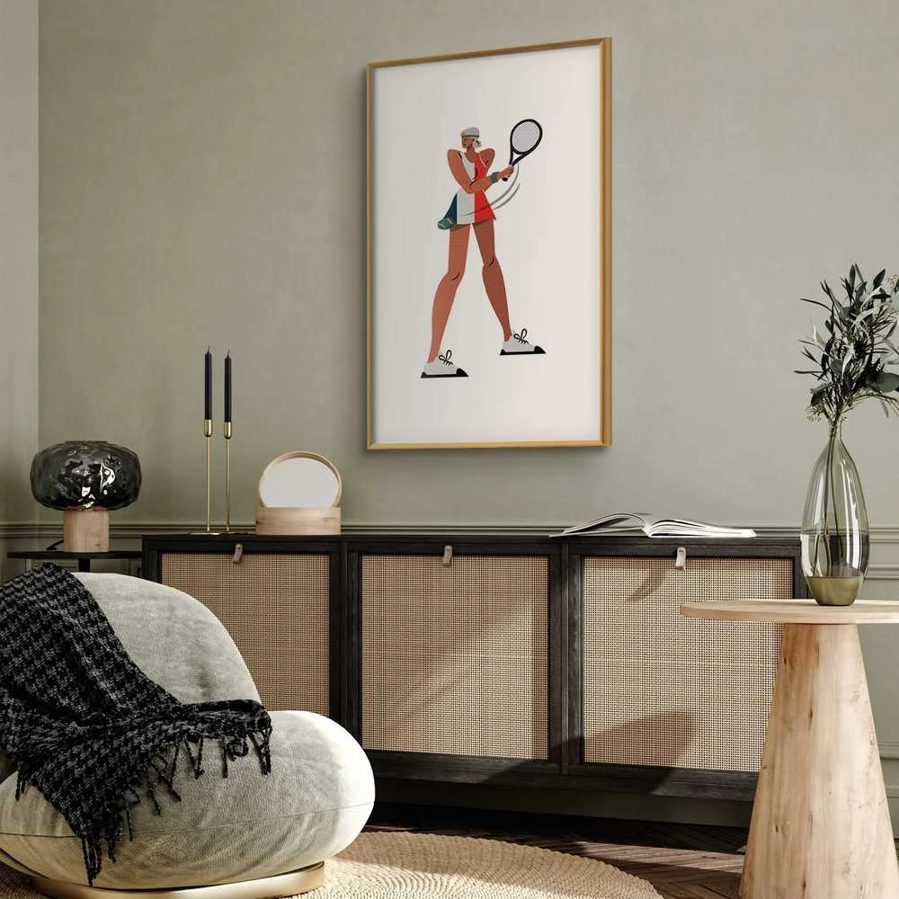 Artgeist Plakatas - Tennis Player with a Racket on a Baltas Background - Illustration