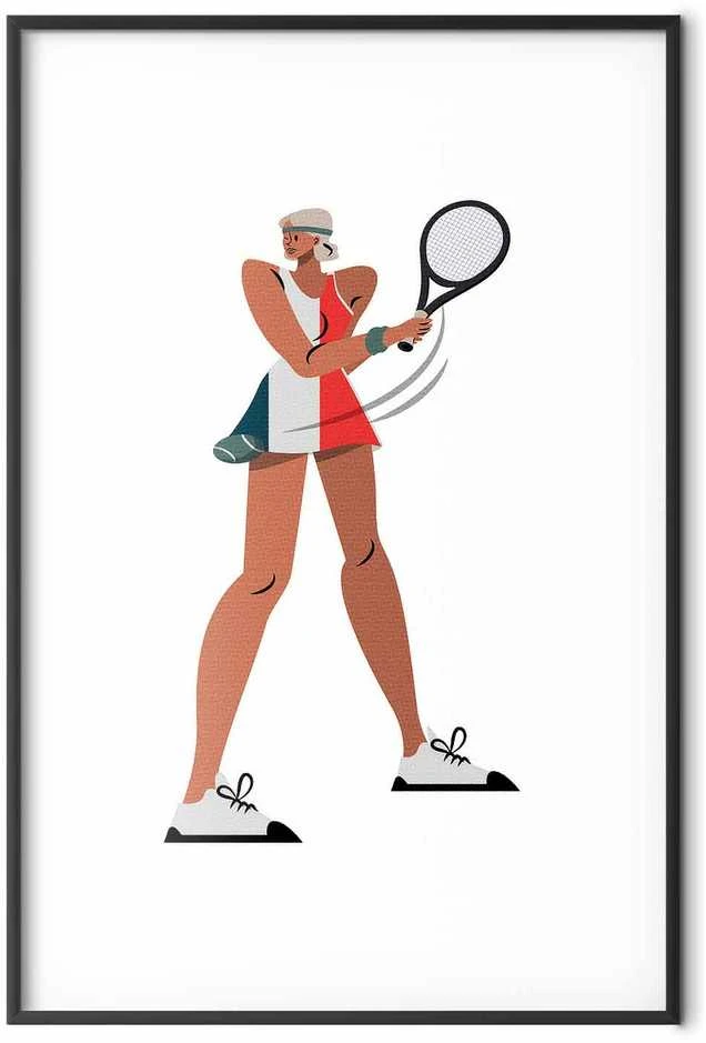 Artgeist Plakatas - Tennis Player with a Racket on a Baltas Background - Illustration