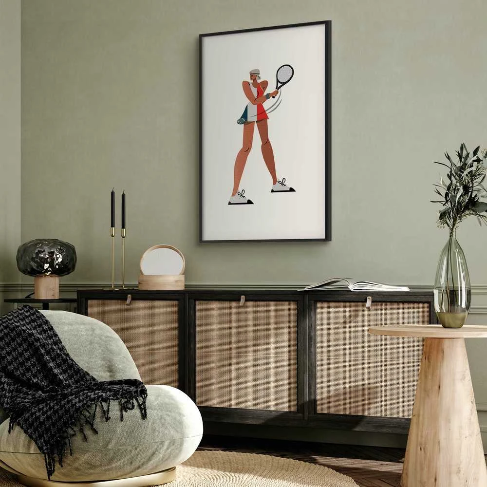 Artgeist Plakatas - Tennis Player with a Racket on a Baltas Background - Illustration