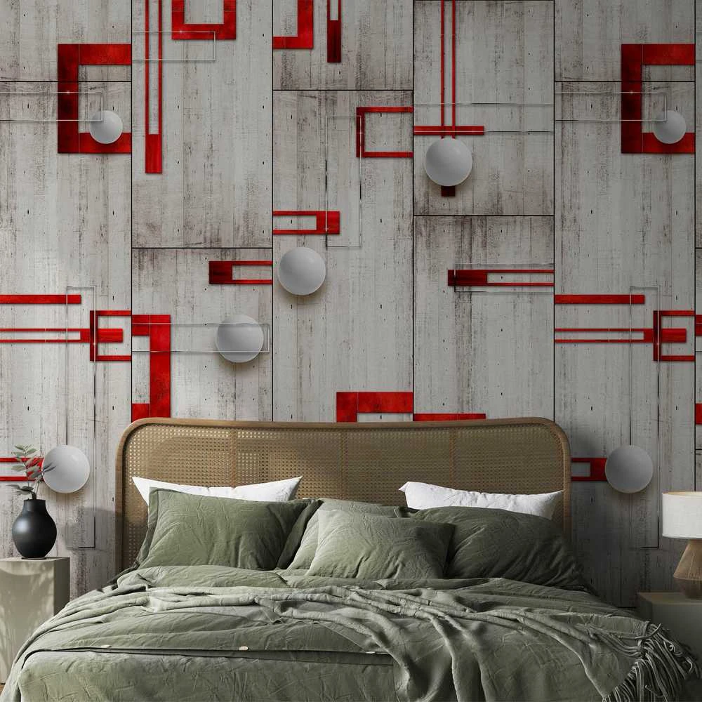Artgeist Tapetas - Concrete, red frames and baltas knobs